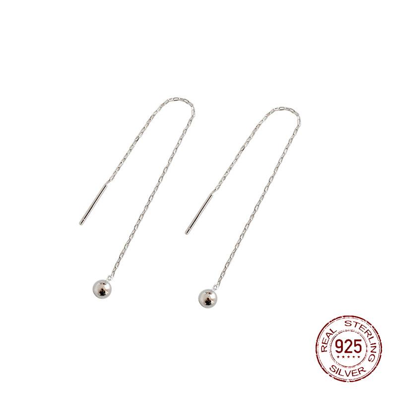 

1 пара минималистичных и персонализированных сережек из стерлингового серебра S925 с геометрическими шариками и длинными цепочками с кисточками, повседневные серьги