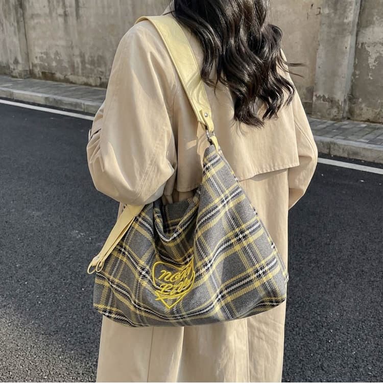 Bolsa tote xadrez feminina versátil bolsa de ombro