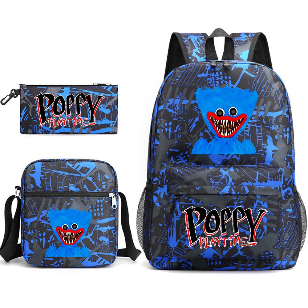 Friday Poppy Playtime Sausage Monster Doll Sac à dos Huggy Wuggy Ensemble de 3 pièces Sac de livre pour garçon Sac d'école en toile respirant