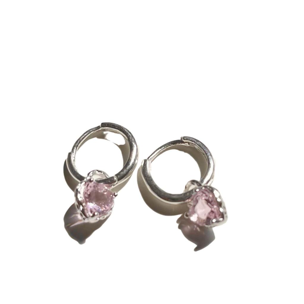 French Pink Diamond Heart Ear Cuffs - No Piercing Ins Niche Sweet Cool Earrings for Women