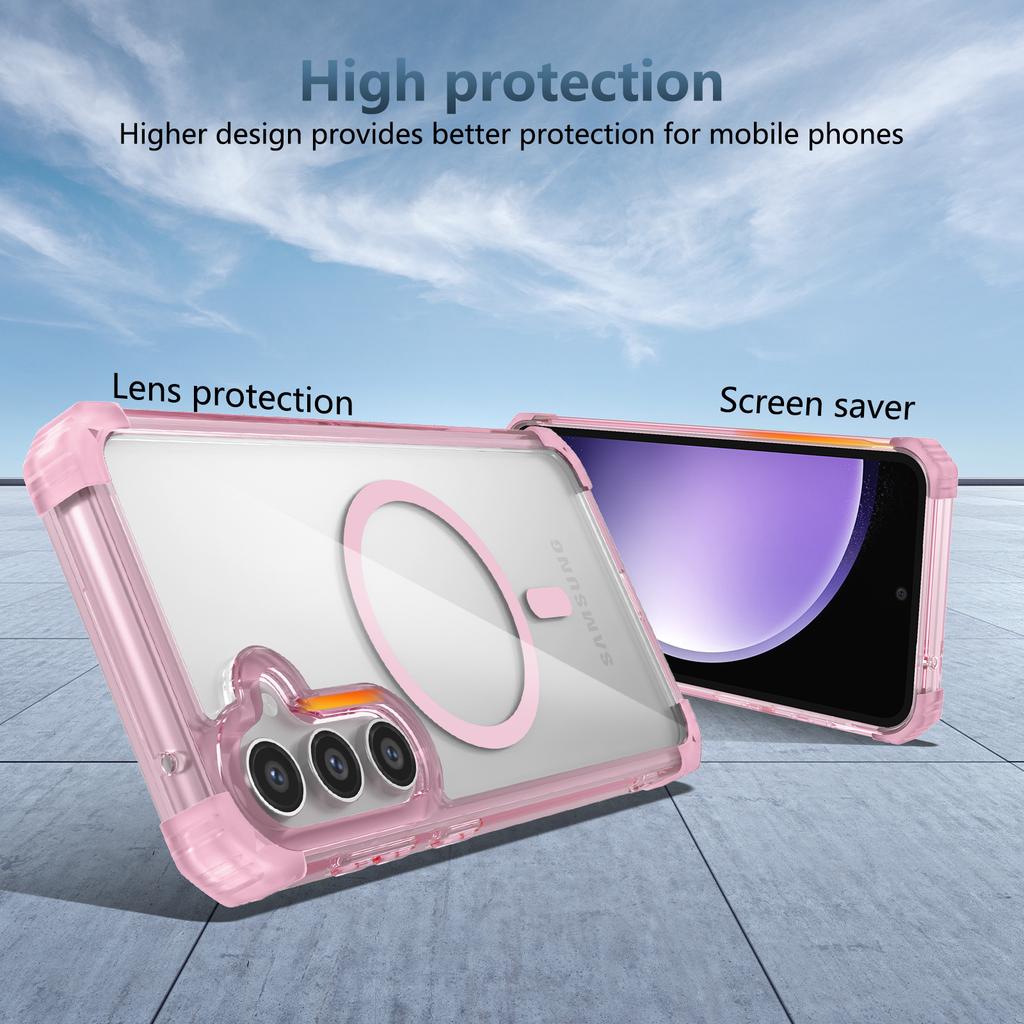 For Samsung Galaxy S23 FE Magnetic Case TPU+PC Clear Phone Cover with Thickened Corners