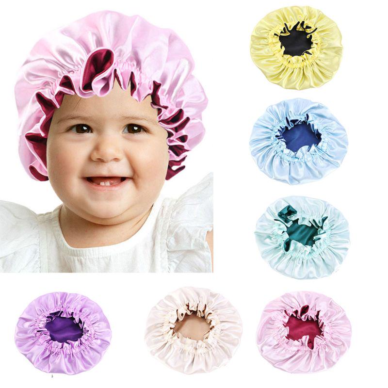 Baby Seiden Satin Haube Verstellbare Schlafhaube Mädchen Nacht Turban Kinder Kopfbedeckung
