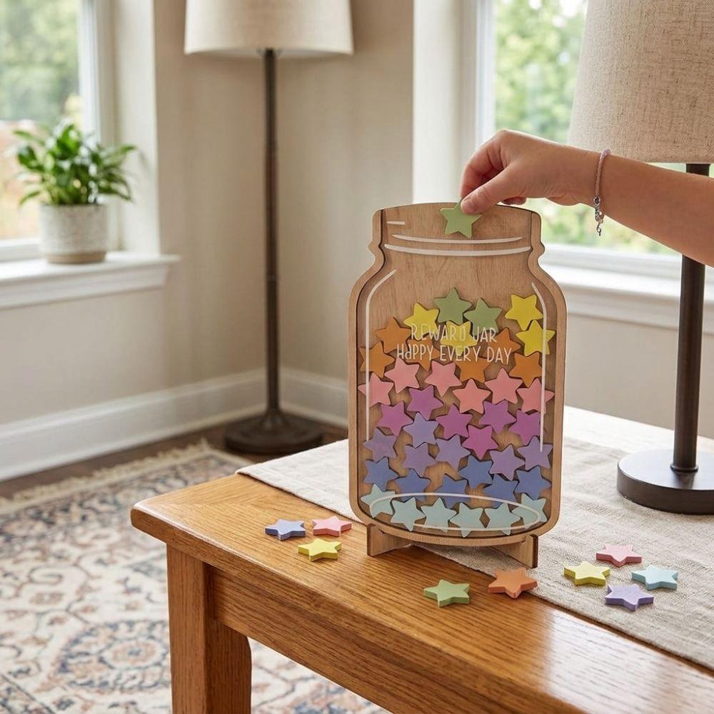 Interactive Star Reward Jars with 45 Stars Reward System Self-discipline Reward Bottle Home School