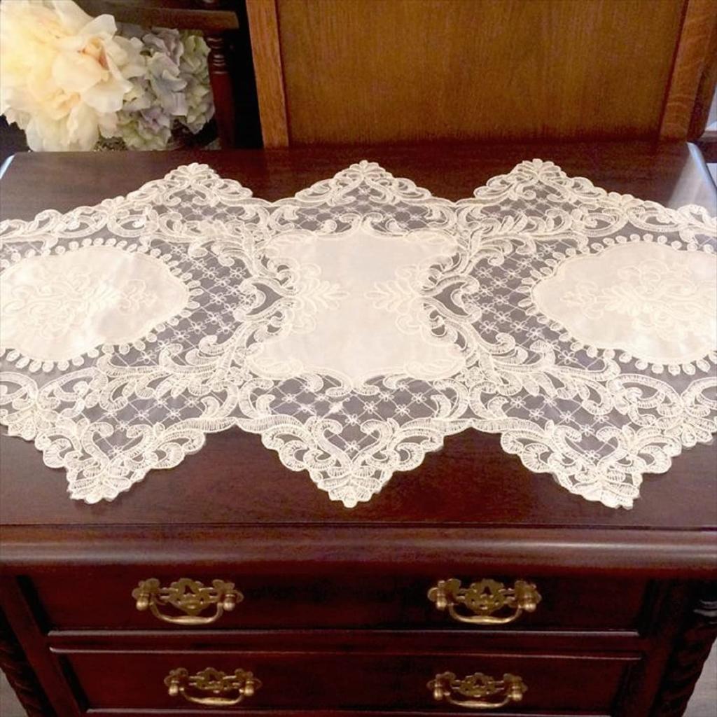 Elegante Innendekoration Französische Spitze Tischmitte, Beige, 38x83cm, Deckchen, Tischläufer, Bestickte Tischdecke, 12221TC