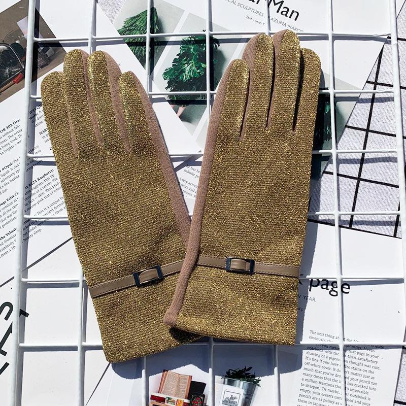 Women Winter Keep Warm Touch Screen Shiny Bright Silk Gloves Fashion Personality Elegant Luxury Style Drive Cycling
