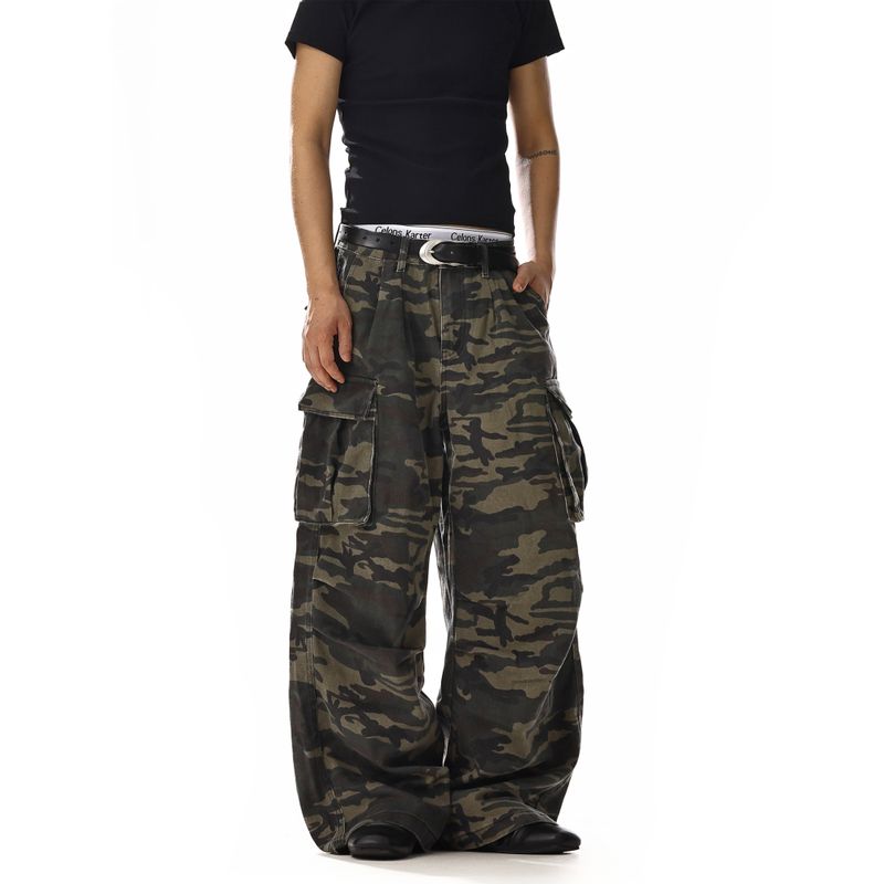 American Vintage Camouflage Overalls Men's and Women's Pocket Design High Street Loose All-Match Wide-Leg Straight Casual Pants