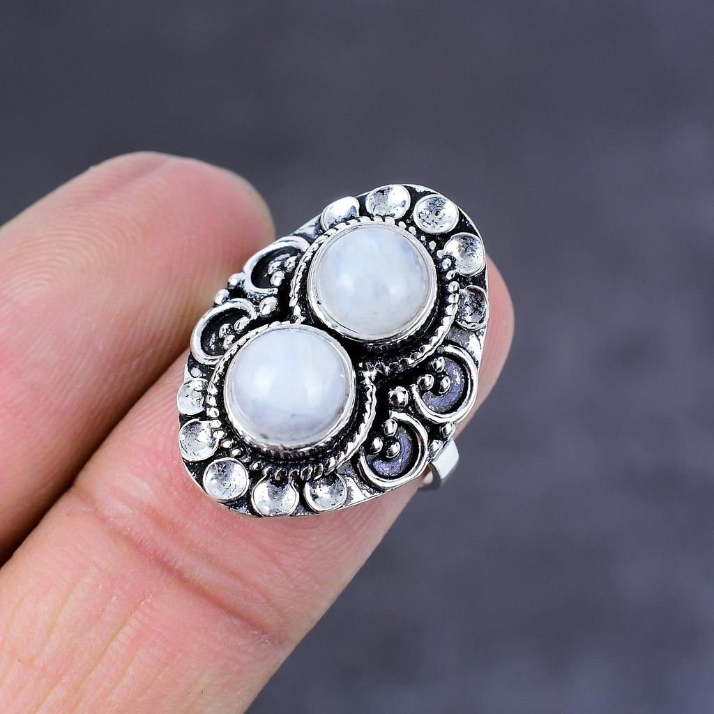Rainbow Moonstone Handmade 925 Sterling Silver Ring Size 10 Gift For Her k2C32