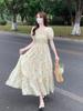 Elegant Summer 2025 French Square Neck Floral Dress for Women
