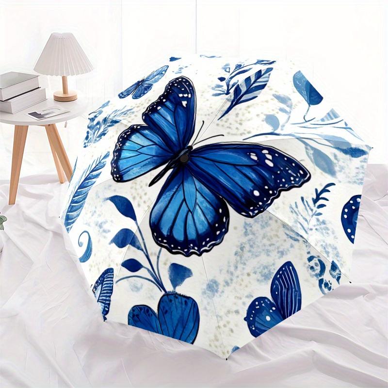 1pc Butterfly Floral Automatic Open/close Folding Compact Umbrella, 8-Rib Sturdy Canopy, Lightweight Portable, Everyday Use, Gift, Outdoor Umbrella, T