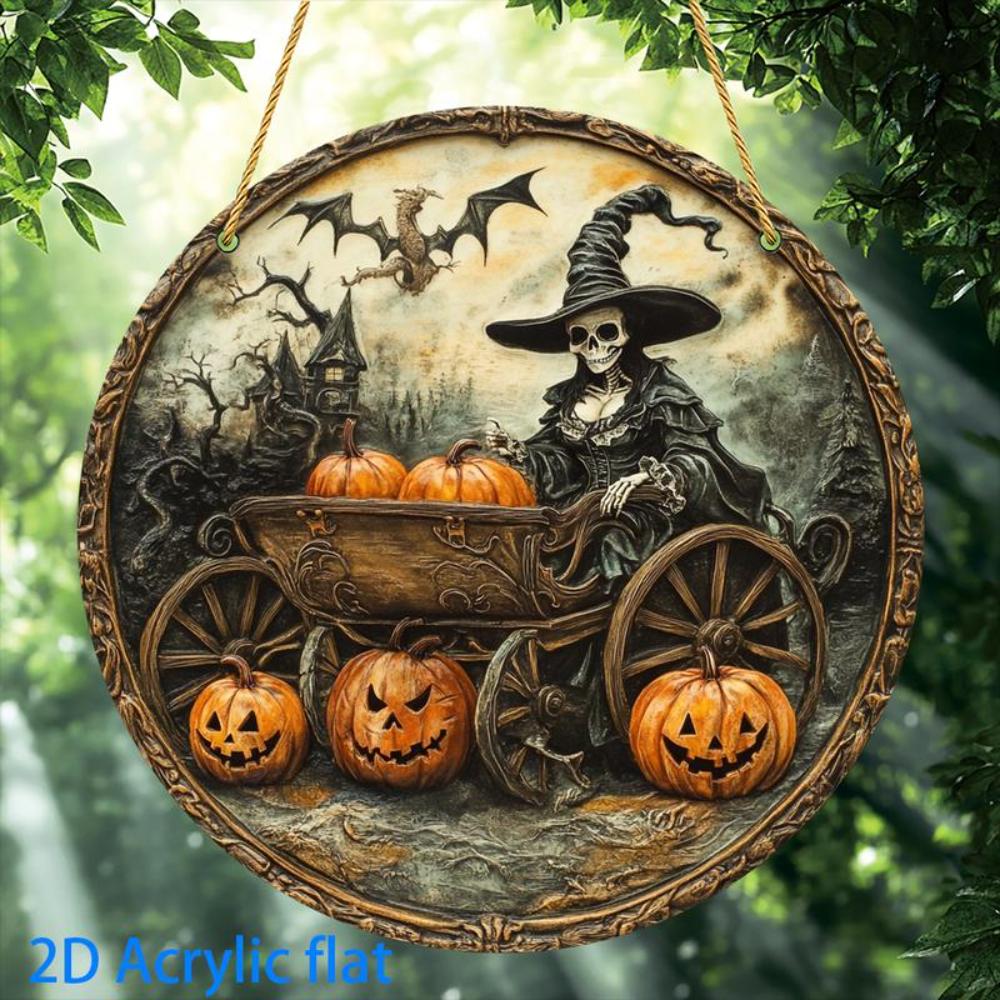 2D Flacher Halloween Anhänger - Halloween Totenkopf und Kürbis Sonnenfänger - Acrylkranz für Heim-, Büro- und Partydekorationen