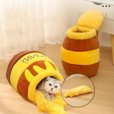 Nouveau Nid pour Chat Super Doux en Forme de Pot de Miel Confortable pour Chiot Fossa Amovible Doux pour la Peau Lit pour Chaton avec Coussin Intérieur Produits pour Animaux de Compagnie