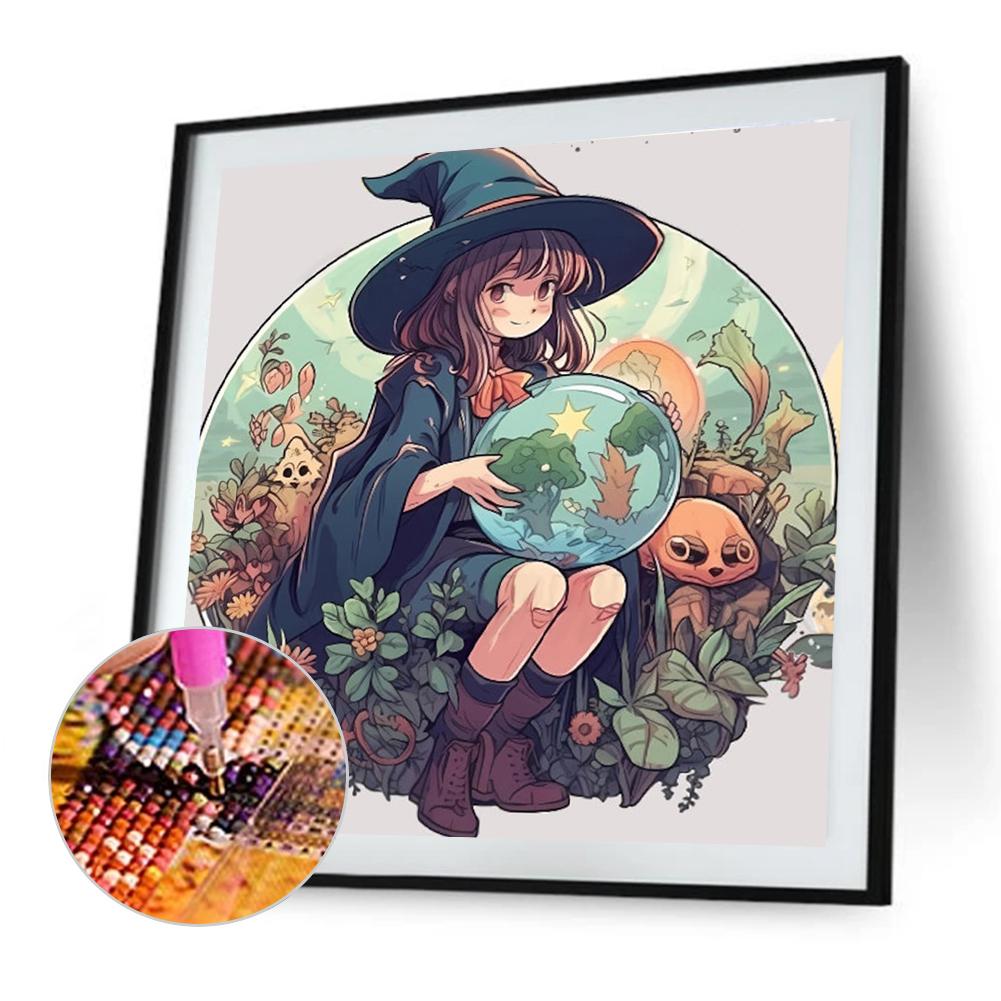 5D DIY Full Round Drill Diamond Painting Witch Kit Home Decor Art Craft 30x30cm