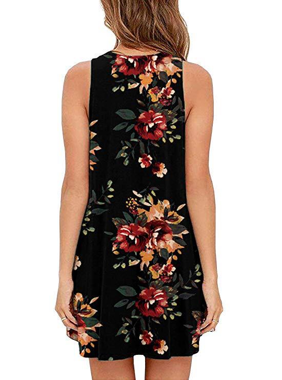2020 Sleeveless European-American Floral Pocket Beach Dress