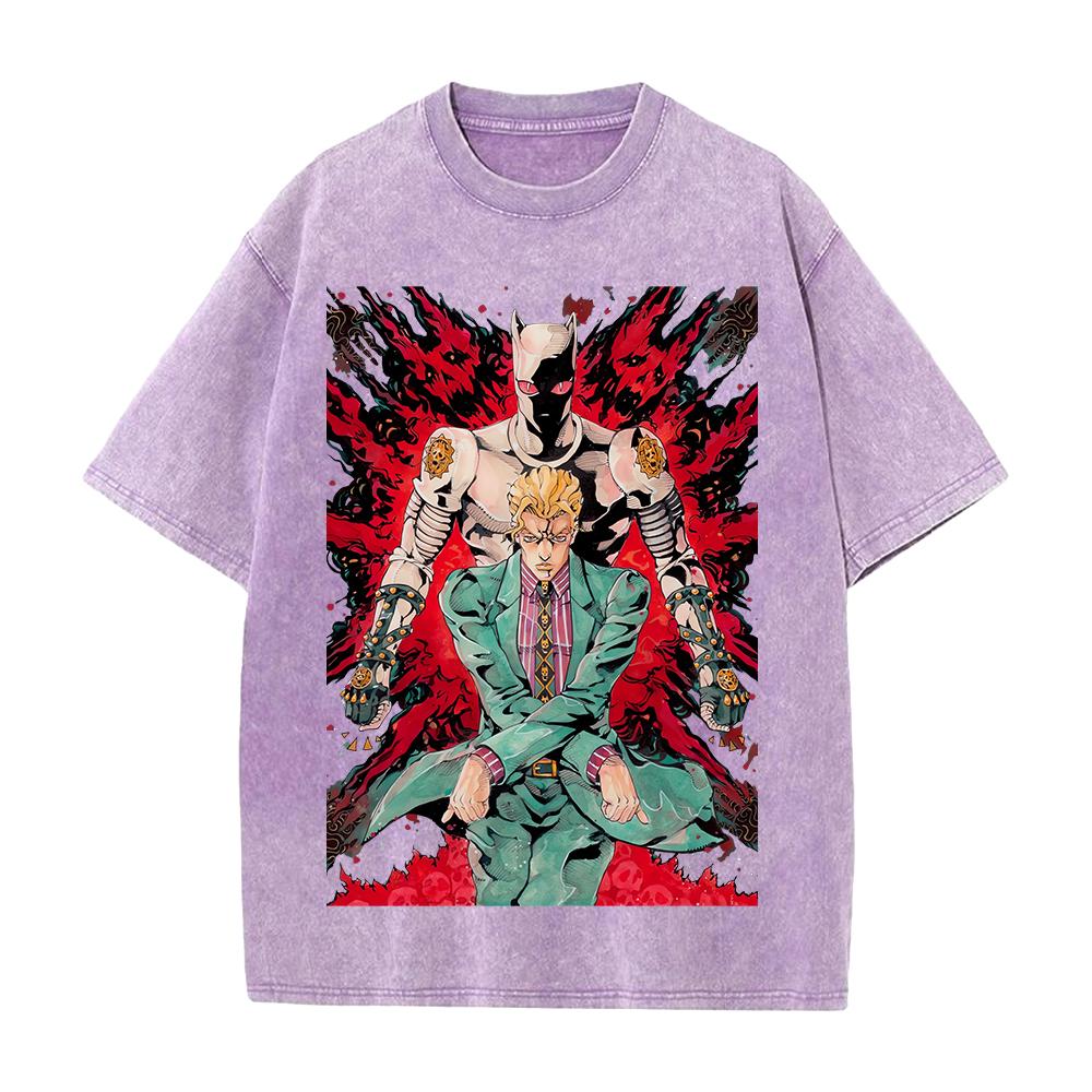 JoJo's Bizarre Adventure Yoshikage Kira Killer Queen Bedrucktes T-Shirt Herren Kleidung Gewaschenes Baumwoll-T-Shirt Vintage Lässig Streetwear
