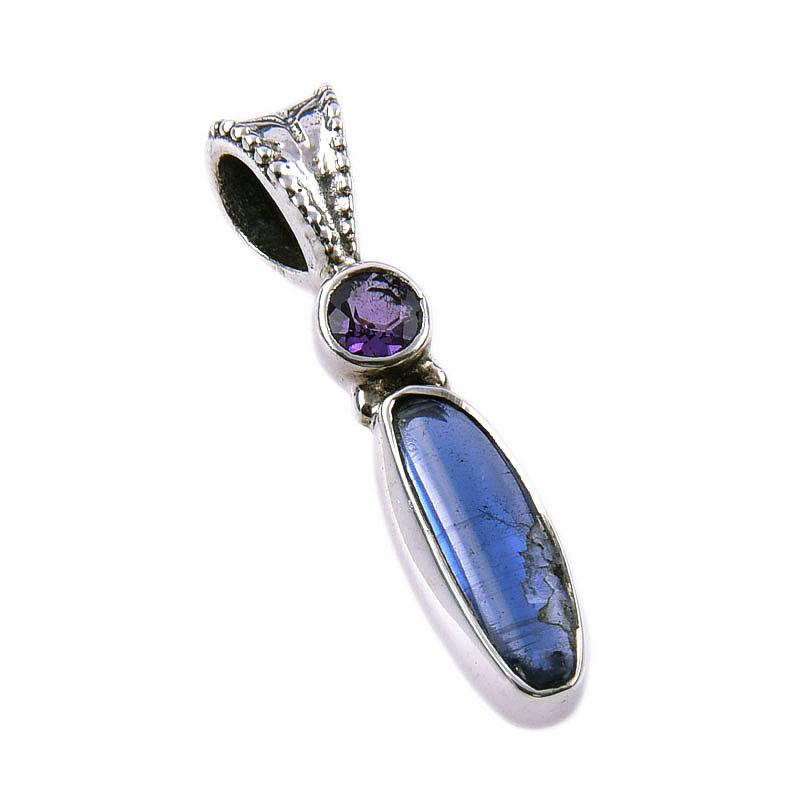 Natural Kyanite, Amethyst 925 Solid Sterling Silver Jewelry Pendant 1.25'' U7o22