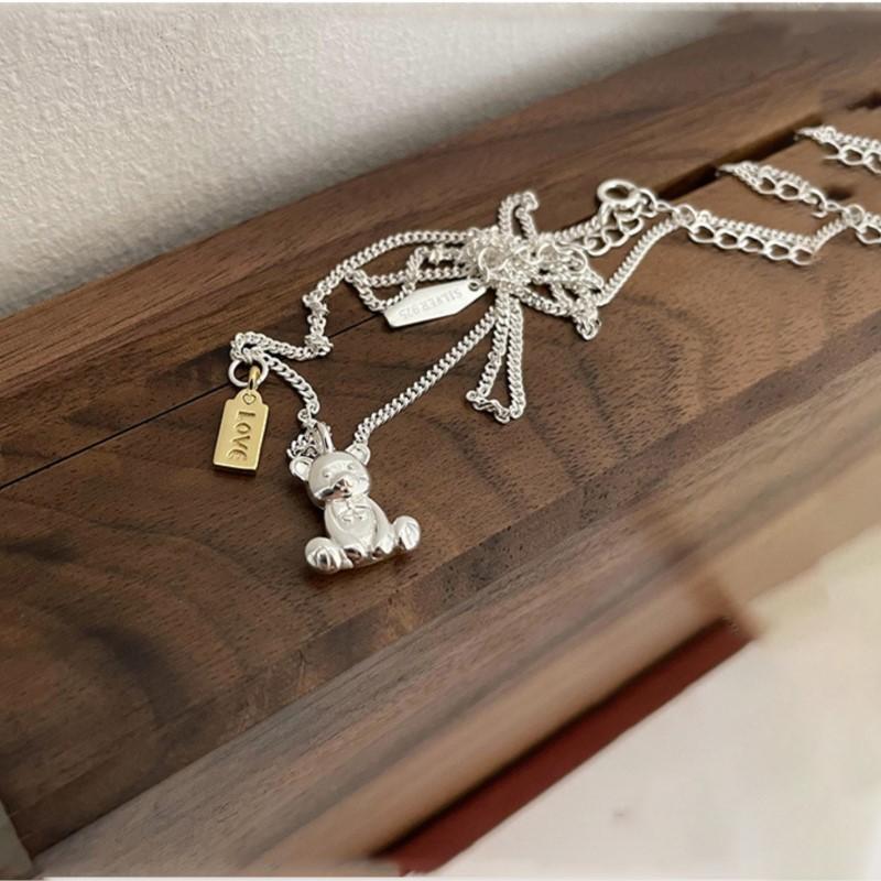 ANENJERY Little Bear Love Heart Letter Necklace For Women Men Clavicle Chain Fashion Jewelry Birthday Gift