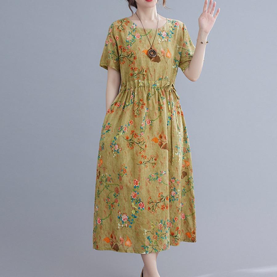 Dámske šaty v etnickom štýle Letné s potlačou veľkých rozmerov nad kolená Dlhé šaty so sedemštvrťovým rukávom