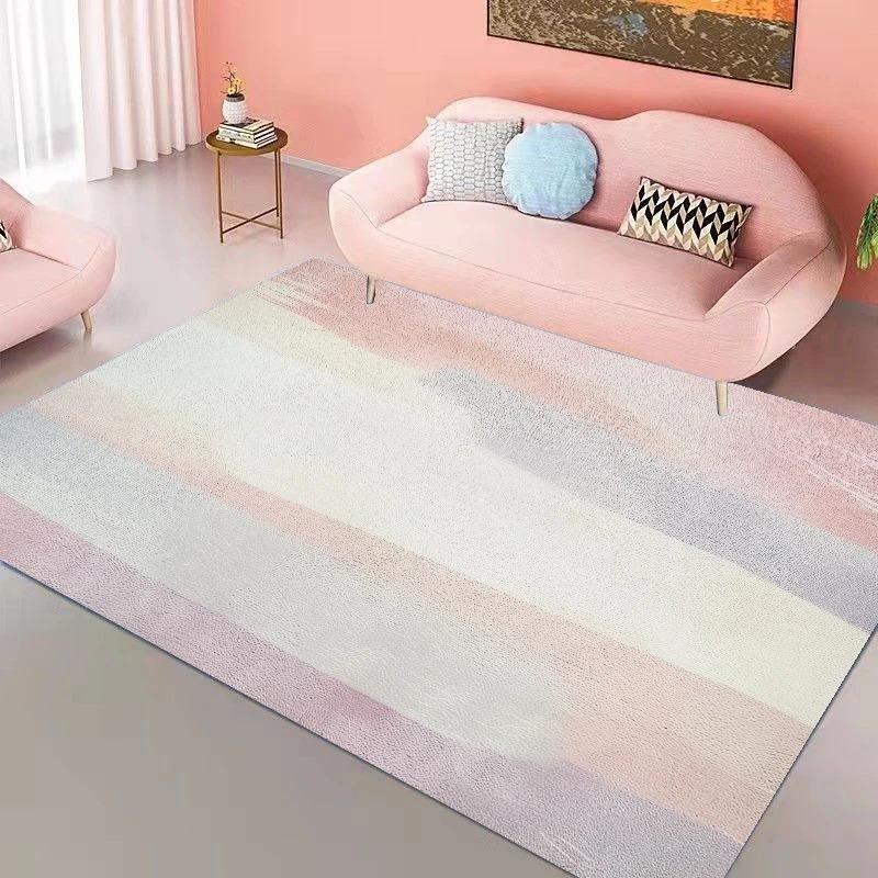 Ins Pink Rainbow Living Room Carpet Modern Cute Girl's Room Decor Rug Soft Bedroom Carpet Painting Decoration Mat for Children