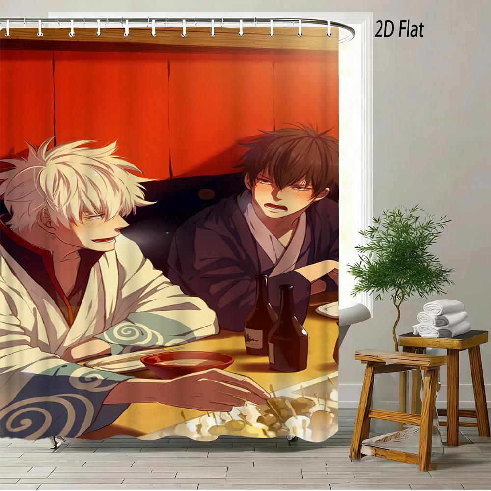 One Piece Luffy, Ace & Sabo Brothers Bond Fiery Scene 2D Print Waterproof Shower Curtain, Intense Flaming Background With Epic B