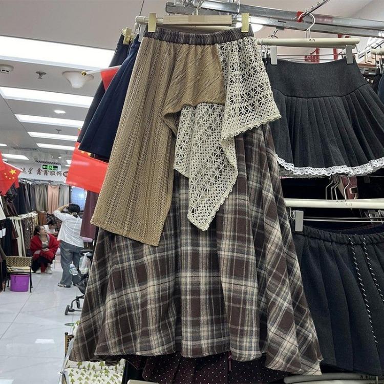 

Весенняя женственная юбка А-силуэта контрастных цветов с эластичной талией для женщин XXL кофейный