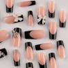 Nude Resin Nail Extension with Black Tip Sweet & Charming Reusable False Nails for Hot Girl Dress Matching