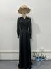 European Spring 2024 V-Neck Lace-Up Long Sleeve Dress with Waist-Cinch