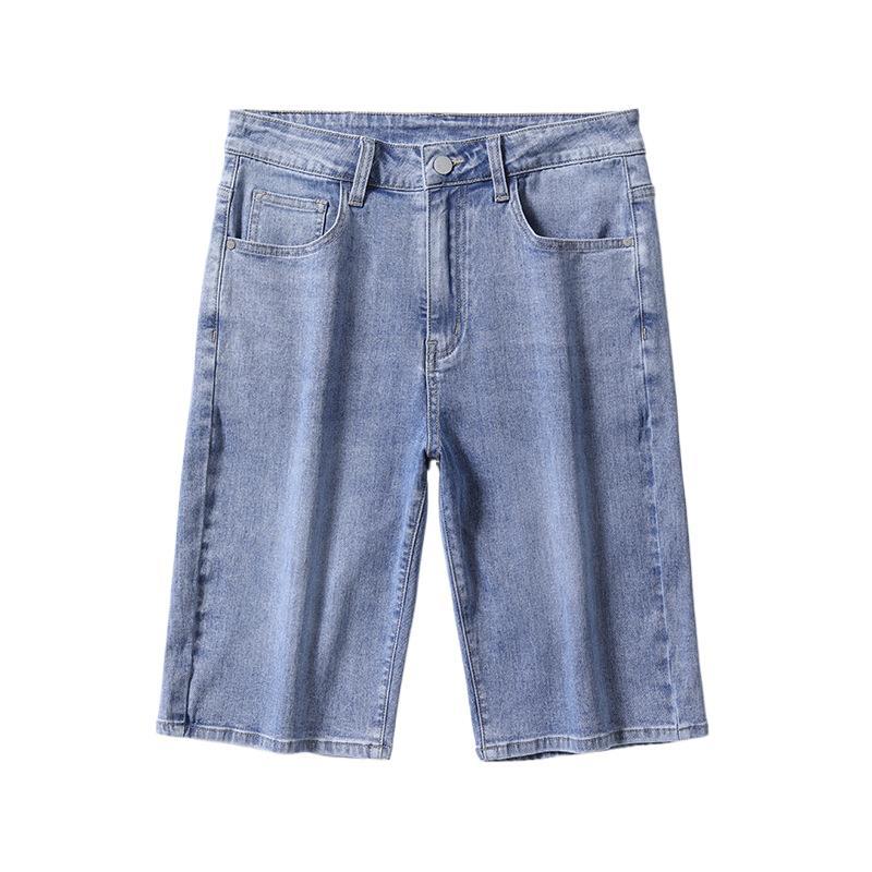 New Summer Men's Denim Cropped Pants Casual Shorts High Waist Mid-trousers