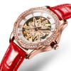 OLEVS Brand Rose Gold Ceramics Automatic Mechanical Women Watch Fashion Ladies Rhinestone Skeleton Luxury Watches Reloj Mujer