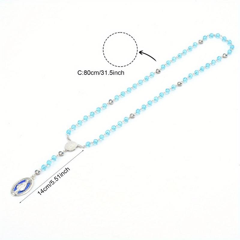 Christian Retro Decorated Mary Blessing Rosary Prayer Necklace Religious Cross Necklace