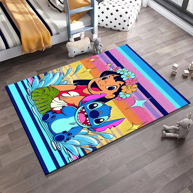 Runner Rug Lilo and Stitch with Retro Striped Background Hawaiian Cartoon Home Decor Living Room Bedroom Dorm Room Bathroom