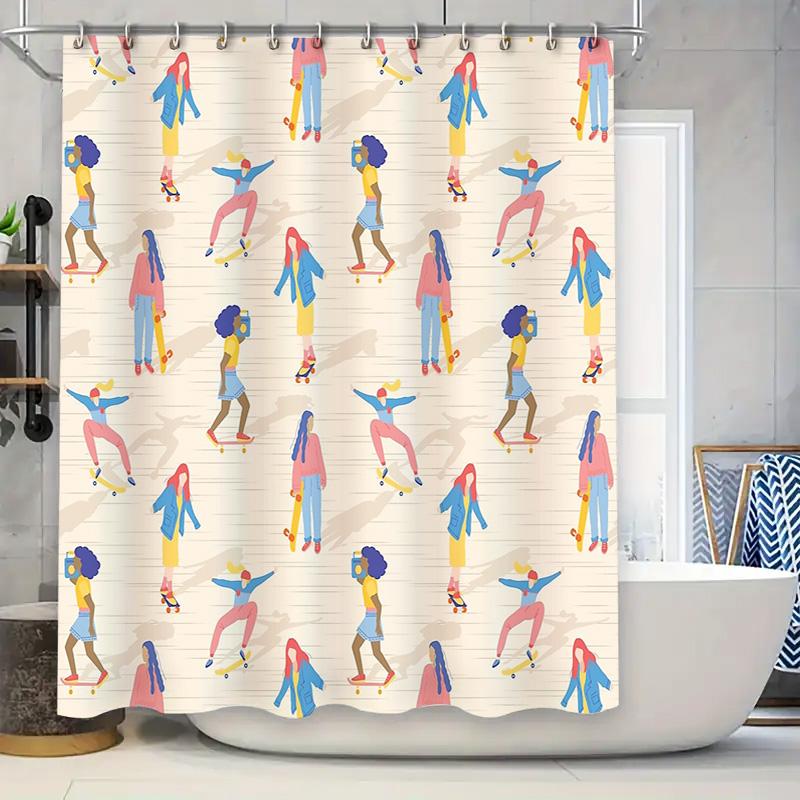 

Unique Skateboard Shower Curtain Modern Abstract Art Bathroom Decor Set Waterproof Fabric Liner W60H190(CM)-1 Pcs
