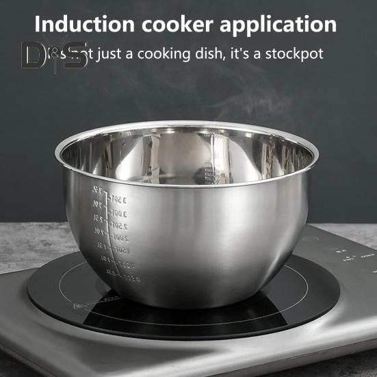 Tigela de salada de aço inoxidável com marca de escala, superfície polida, livre de BPA, fácil de limpar, lavável na máquina de lavar louça, tigela de mistura multifuncional