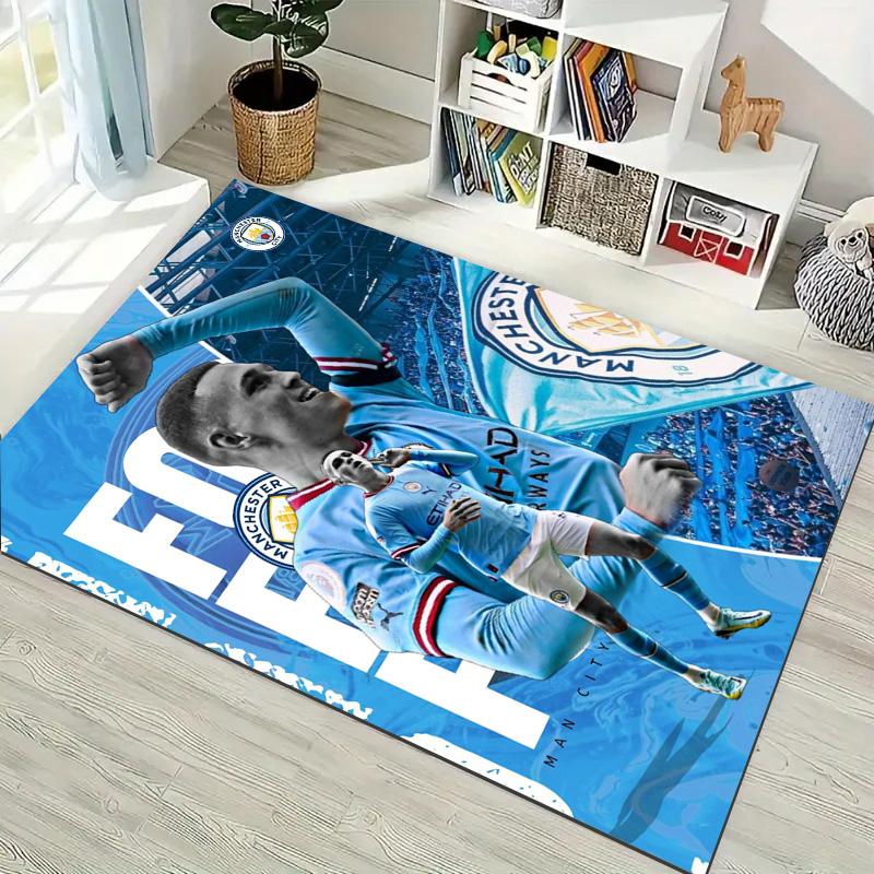 Man City Football Player Portrait Print Area Rug Non‑Slip Rectangular Floor Mat Soccer Fan Gaming Living Bedroom Decor