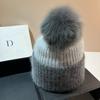Flowers And Youth Icelandic Fox Hairball Knitted Hat Nordic Cold Winter Warm Thickened Double Rabbit Hair Ear Protector
