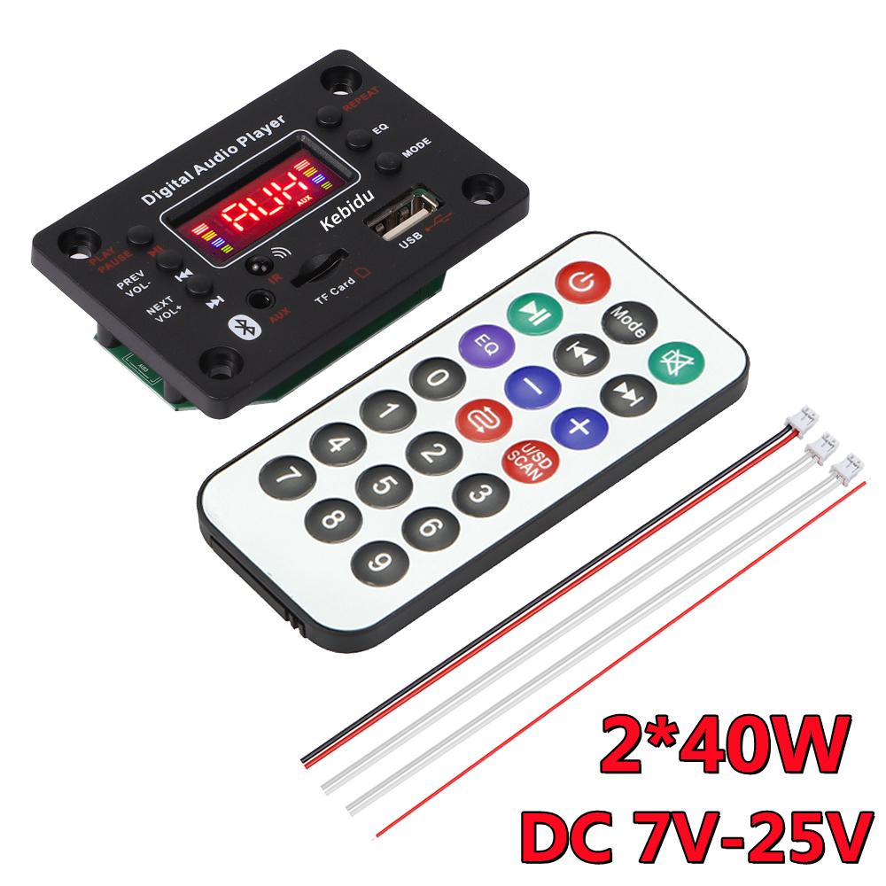 80W Bluetooth 5.0 Car MP3 WMA Decoder Board 2*40W Amplifier USB AUX FM Radio MP3 Player Color Screen with Remote Control