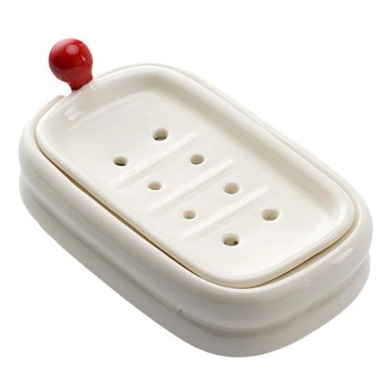 YIXI Cream Style Double Layer Draining Ceramic Soap Dish