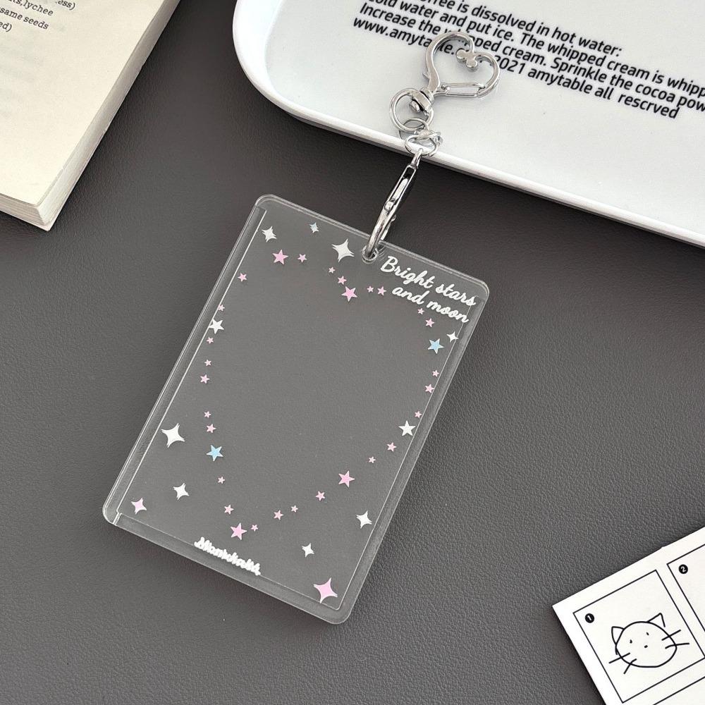 Acrylic Photocard Holder Heart Star Pattern With Keychain Photo Card Protector 3-inch Kpop Idol Card Kpop Idol Card Holder розовый