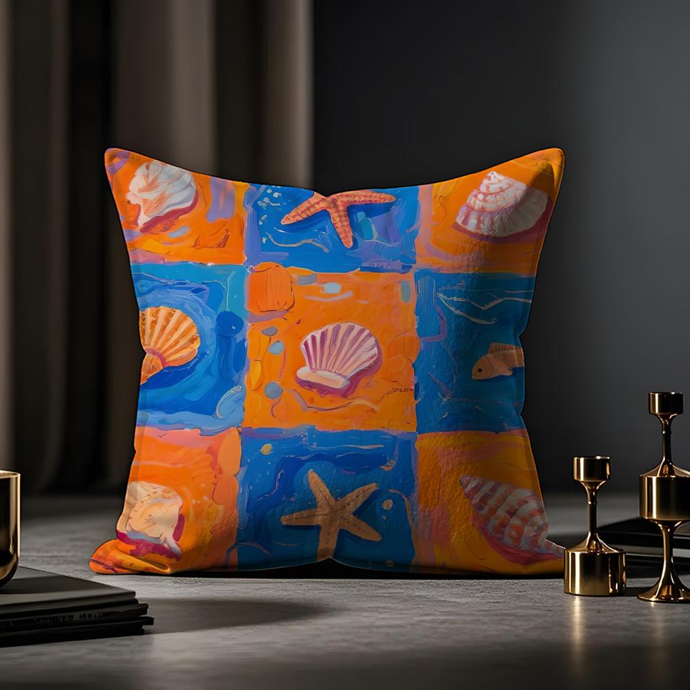 Marine Life Cushion Cover Anti-dustmite Pillowcase Invisible Zipper Silky Short Plush Sofa Cushion Cover