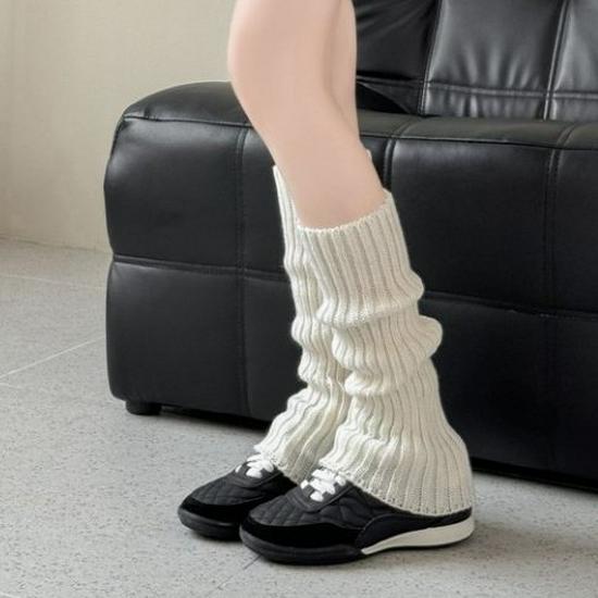 Women's Thick Knit White Leg Warmers for Autumn and Spring - Lolita Style Calf Scrunch Socks