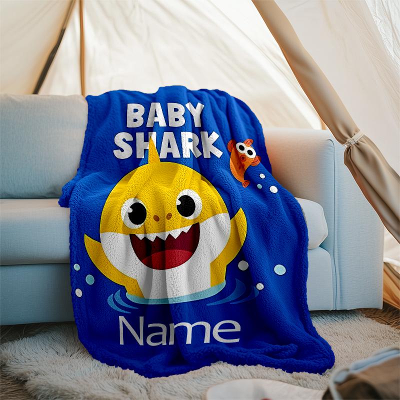 Personalized Custom Name Blanket - Cute Shark Print Design,Blanket for Sofa,Bed,Travel,Camping - Soft and Warm, Great Gift