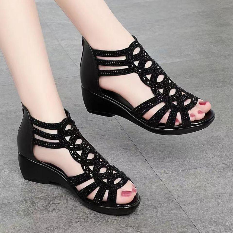 "Women's Soft Leather Wedge Heel Roman Sandals: Stylish 2022 Summer Footwear"