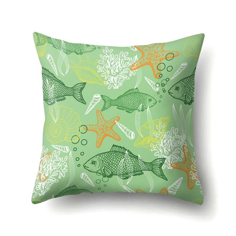 Polyester Pillowcase Peach Leather Velvet Cushion Cover Marine Life Seahorse Octopus Printed Pillow Bedside Cushion Cover