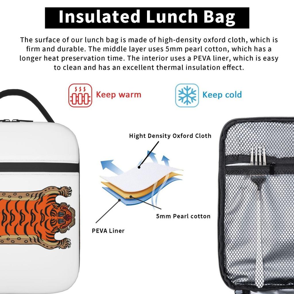 Tibetan Tiger Rug Insulated Lunch Bag for Women Kids Portable Food Boxes Thermal Lunch Box Tote
