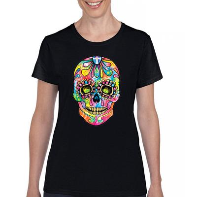 Dean Russo Sugar Skull T-Shirt Day of the Dead Neon Calavera Women's Tee