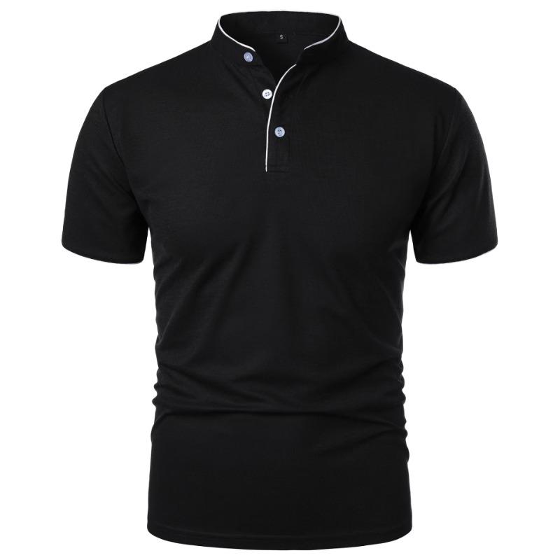 Men's Short Sleeve Collar Polo Shirts Summer Solid Color Casual Polo Shirt Trendy Breathable Loose Basic Splice Oversize Top