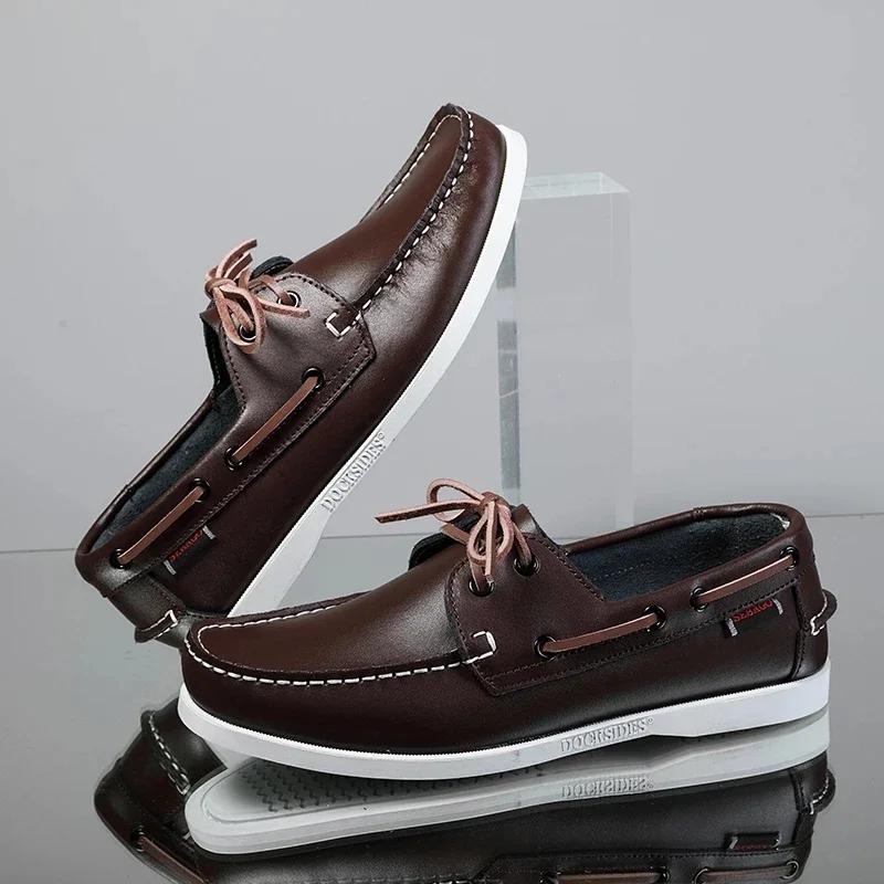 Fashion Loafers Shoes for Men Genuine Leather Driving Shoes Retro Fashion Docksides Boat Shoes Classic Men Designer Flat Shoe Big Size