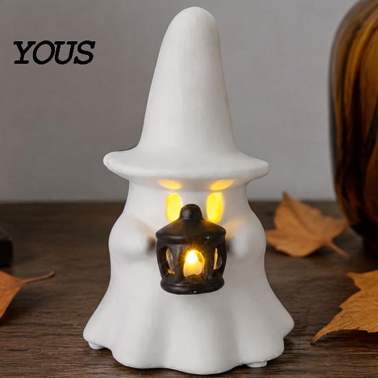 Non Scary Halloween Decoration Ghost Decoration, Light Up Cute Spooky Figurine with Small Desktop Ornament Pumpkin/Lantern for Table Tiered