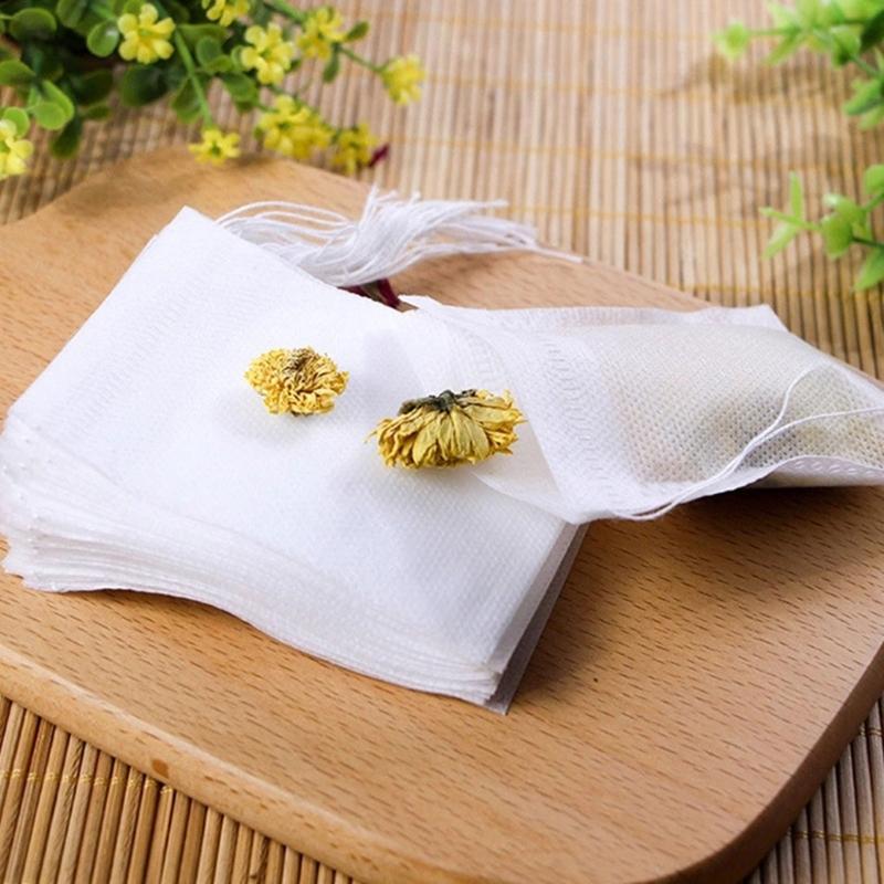 מסנני תה רב פעמיים עם שרוך ריקים (חבילה של 100) לתה בתפזורת וקפה