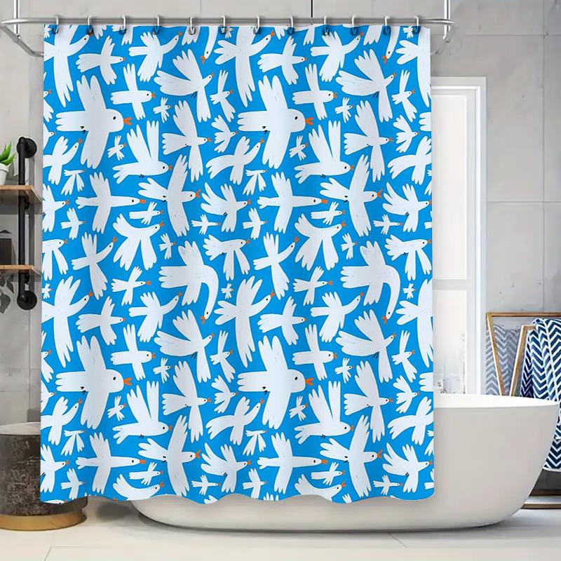 

Blue Birds Shower Curtain Nature Birds Pattern Bathroom Decor Set Waterproof Fabric Liner Vintage Farmhouse Style Home Textile W60H190(CM)-1 Pcs