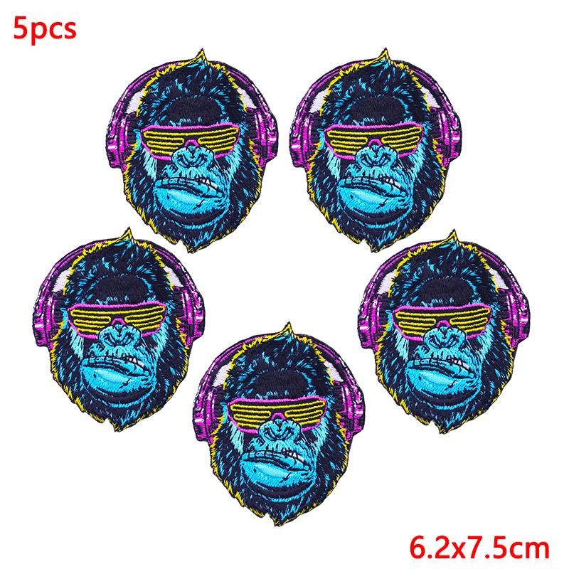 5Pcs/Lot Punk Animal Patch Iron On Embroidery Patches For Clothing Thermoadhesive Patches On Clothes Hip Hop Patch For Clothes